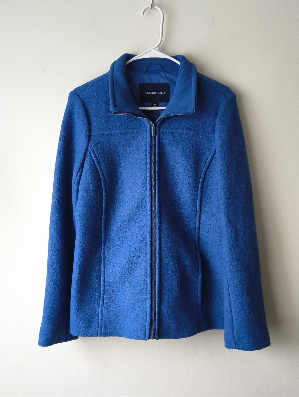 Lands' End Blue Wool Blend Full Zip Jacket Coat NWT Women's Size 10